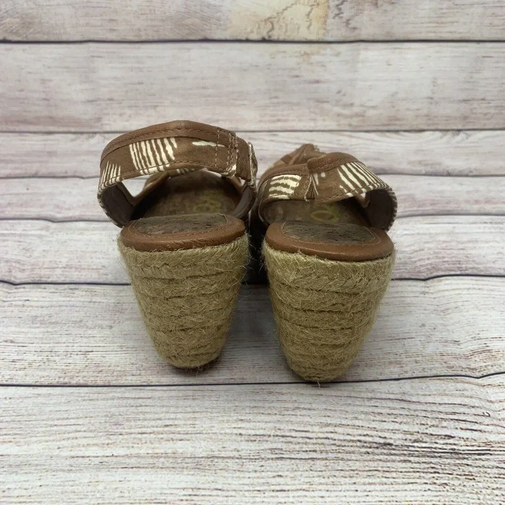 Sam Edelman Toledo Size 7.5M Brown White Textile Upper Espadrille Wedge Cork Bed